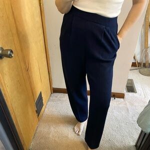 St. John Santana Knit Navy Blue Pleated Waist Pants